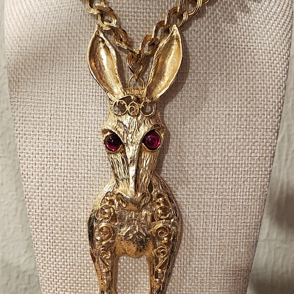 Vintage Juliana DeLizza & Elster articulated donkey pendant necklace.